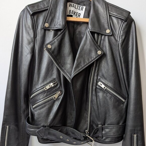 Walter Baker Black Allison Lamb Leather Moto Jacket - Picture 1 of 4